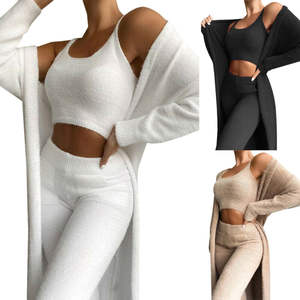 Woman <strong>Teddy</strong> <strong>Lounge</strong> Wear <strong>Set</strong> 3 Piece Tracksuits <strong>Fleece</strong> Pajamas <strong>Sets</strong> Female Nightwear Cardigan Sleepwear Sexy Lingerie - Product Image 4