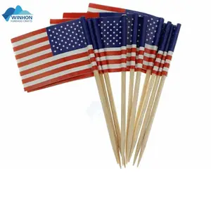 Fast delivery in stock Coated Paper Bamboo wooden Germany UK Europe USA American Toothpick Flag