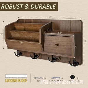 Nuevo organizador de llaves de madera para pared, estante para clasificar y guardar correo y sobres, y perchero para ropa en la entrada. - Product Image 2