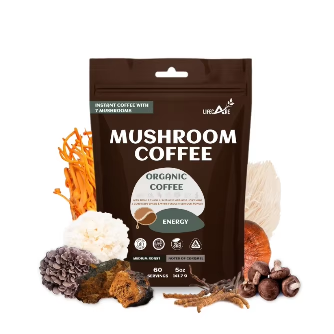 OEM, частная торговая марка, без сахара, Reishi Lions, грива, 7 в 1, витаминный растворимый грибной кофе