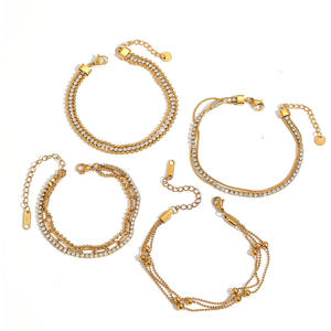 Bracelets en acier inoxydable plaqué or 18 carats pour femmes, chaînes à billes en zircon blanc - Product Image 3