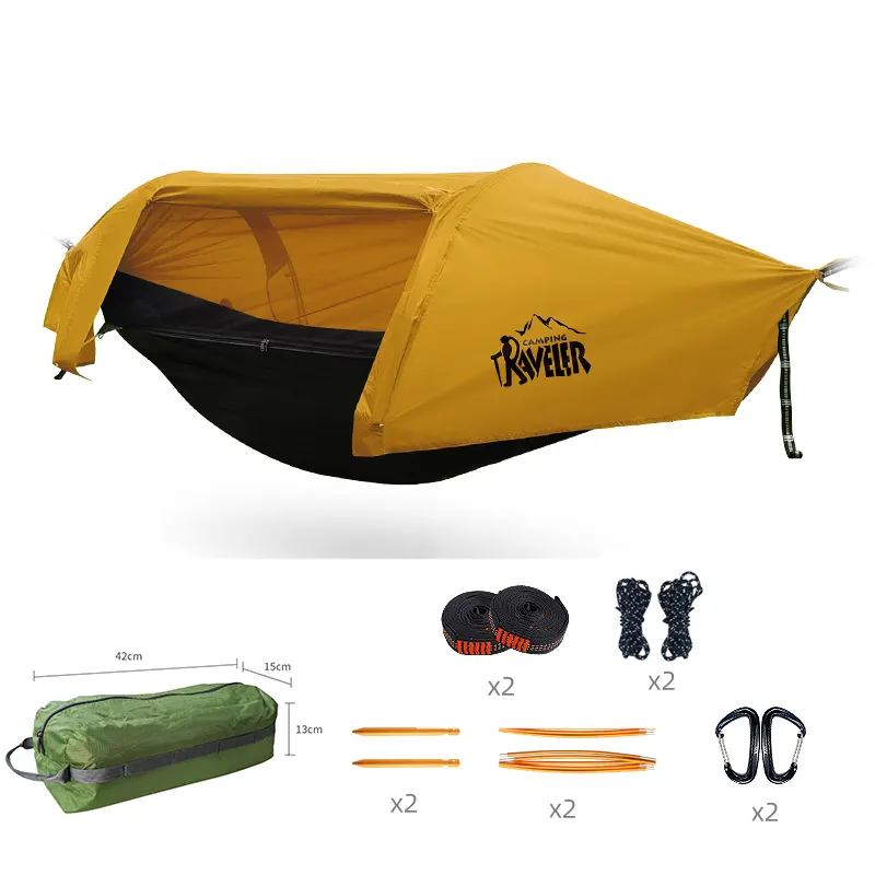 Tenda terbang wisatawan, tempat tidur gantung berkemah dengan penutup terpal hujan unik paten tahan air luar ruangan tenda tempat tidur gantung