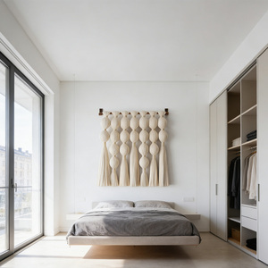 Sculpture <span class=keywords><strong>murale</strong></span> en macramé tressé à plusieurs niveaux en ivoire, décoration tissée de style méditerranéen côtier, <span class=keywords><strong>pour</strong></span> des chambres à coucher au bord de la plage sereines - Product Image 3