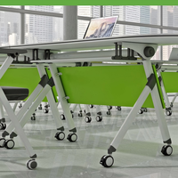 Table de conférence en métal de style moderne pour bureau, école, salle de classe, atelier, bureau d'étude pliable avec roulettes pour salles de réunion