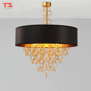 Retro Luxury Fabric Round Shade LED Chandelier Dining Pendant Lamp Style Iron Art Lamp <strong>Rustic</strong> Pendant <strong>Light</strong> <strong>Fixture</strong> - Product Image 4