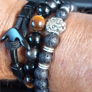 Ojo de Tigre de <span class=keywords><strong>hematita</strong></span> y obsidiana negra de alta calidad pulsera de <span class=keywords><strong>piedra</strong></span> Natural - Product Image 3