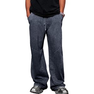 Pantalon de jogging pour homme FOXA en coton délavé à l'acide, avec cordon de serrage, style hip-hop streetwear, respirant, coupe large - Product Image 1