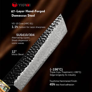 Yieryi couteau de couperet de boucher fait à la main poudre acier damas couteau à découper chinois avec manche en coquille d'ormeau en bois d'olivier - Product Image 3