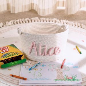 Cesta tejida de cuerda de algodón pequeña con <span class=keywords><strong>nombre</strong></span> personalizado Kaiyue con asas cesta de Pascua lindo regalo de bebé cestas de almacenamiento juguetes diseño de tela - Product Image 4