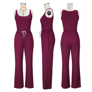 Ensemble deux pièces décontracté d'été sans manches avec débardeur et pantalon moulant, taille américaine S-2XL, couleur unie, court, respirant et écologique, vente en gros - Product Image 1