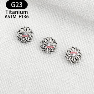 <b>Titanium</b> Flower <b>Stud</b> Earrings F136 8mm Inlaid Zircon Cartilage Piercing Jewelry G23 - Product Image 2