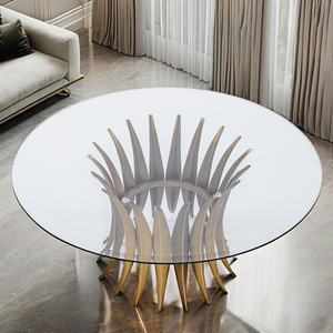 Juego de mesa de comedor de acero inoxidable clásico nórdico, tapa de cristal moderna multifunción para comedor, salón, hogar, Villa, hogar, Bar - Product Image 2