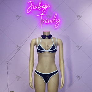 Ensemble sexy en patchwork 2 pièces pour femmes, <span class=keywords><strong>maillot</strong></span> <span class=keywords><strong>de</strong></span> <span class=keywords><strong>bain</strong></span> <span class=keywords><strong>de</strong></span> plage, bordure blanche, haut <span class=keywords><strong>de</strong></span> soutien-gorge halter + <span class=keywords><strong>culotte</strong></span>, tenue <span class=keywords><strong>de</strong></span> club basique et moulante, tenue <span class=keywords><strong>de</strong></span> vacances - Product Image 5