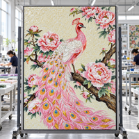 Dekorasi Dinding Mosaik Kaca Bunga Peony Merak Merah Muda Mewah untuk Kamar Mandi, Rumah, Lobi Hotel, Dekorasi Latar Belakang Interior