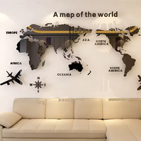 Autocollants muraux en acrylique 3D en forme de carte du monde, en cristal solide, pour chambre à coucher, salon, salle de classe, bureau, décoration