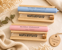 Coffret cadeau de confirmation personnalisé, porte-bougie en bois en forme de tube à essai avec bougie à vœux pour baptême, mariage, fête ou souvenir.