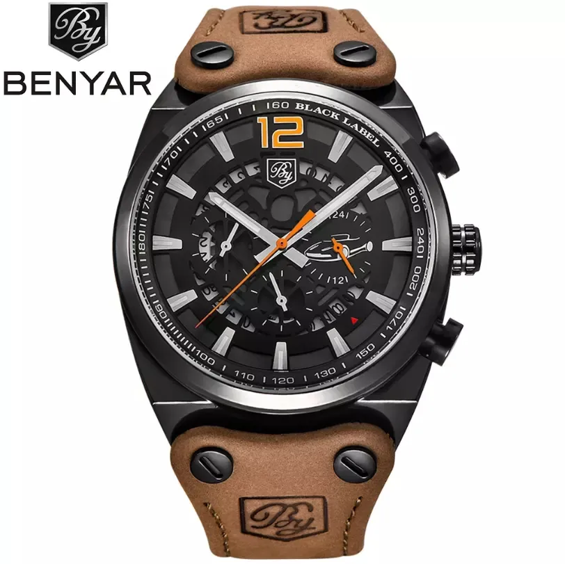 Benyar 5112 orologi cinturino in pelle impermeabile orologio da polso da uomo cronografo Logo personalizzato orologio Whosale