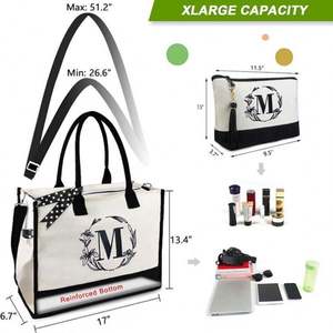 Bolsa de Playa de Lona Personalizada con Iniciales, Bolsa de Yute Monogramada para Mujer - Product Image 5