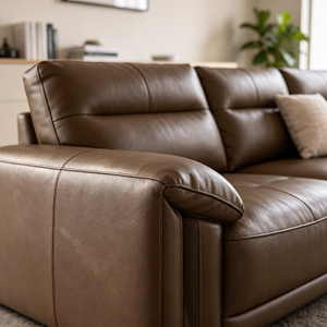 Modern Genuine Leather Three Seat Sofa <b>Bed</b> with <b>Padded</b> Arms Tight Back Upholstered Design for Living Room - Product Image 2