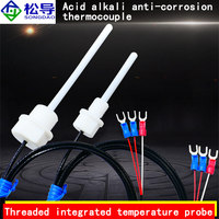 PTFE PT100 PTFE Temperature Sensor with Four Point Thread Temperature Sensing, Corrosion Resistance, Acid and Alkali Resistance