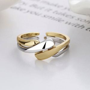 Bagues Tressées Tendance pour Femmes, Bijoux Faits Main en Cuivre Plaqué Or 18K, Forme Ondulée Irrégulière, Modèle Ouvert Combiné Yuanchen Jf110831 - Product Image 2