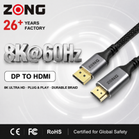 Câble adaptateur DP vers HDMI mâle-mâle avec conducteur en cuivre nu et gaine tressée en nylon pour ordinateur portable, moniteur, HDTV