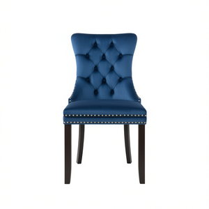 Chaise de salle à manger capitonnée moderne Db Nikki Collection, revêtement en velours, pieds en bois massif, garniture à clous - Product Image 1