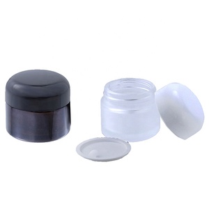 In stock custom high quality empty round 4oz amber glass cosmetic jars face cream bottles newfashioned plastic lid (GJM09)