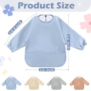 Bavaglino impermeabile in poliuretano (PU) a maniche lunghe con tasca, ottimo bavaglino per bambini per mangiare. - Product Image 2