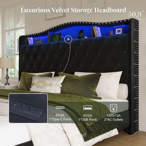 Cama <span class=keywords><strong>King</strong></span> Size Moderna Belin con Cabecera Tapizada en Terciopelo, Luces LED, Almacenamiento/Estación de Carga, Botones Táctiles - Product Image 3