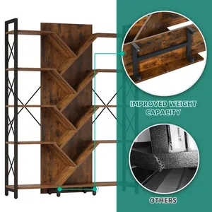 Estantería <span class=keywords><strong>de</strong></span> <span class=keywords><strong>madera</strong></span> <span class=keywords><strong>de</strong></span> 70 "H X 54" W con marco vertical <span class=keywords><strong>de</strong></span> acero y cinco <span class=keywords><strong>estantes</strong></span> <span class=keywords><strong>de</strong></span> <span class=keywords><strong>madera</strong></span> - Product Image 5