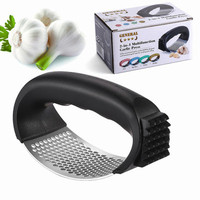 Hete Verkoop 304 Food Grade Roestvrij Staal 2-In-1 Keuken Gadget Knoflookpers & Vlees Chopper Voor Fruit En Groente