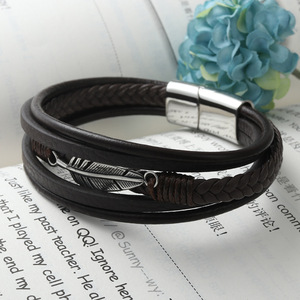 Yunnique Fashion Round Wrap <b>Bracelet</b> Titanium Steel Feather Design Magnetic Clasp Gift Jewelry Fall 2023 - Product Image 3