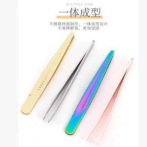 Precision stainless steel tweezers with slanted tip for plucking hair, trimming eyebrows, and grooming. Wholesale available - Product Image 1