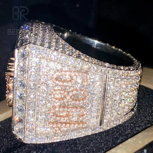 Anillo con Nombre de Diamante Cultivado en Laboratorio Personalizado para Hombre, Certificado IGI, Diamante Creado en Laboratorio VVS, Plata 925, Estilo Hip Hop, Anillo con Letra, Joyería - Product Image 2