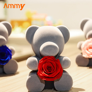 AM-PFG09B Ammy Saint Valentin Cadeau Poupée Bouquet De <span class=keywords><strong>Fleurs</strong></span> Flocage Ours Fleur Éternelle Ours Rose Ours Fleur Réservée dans une Boîte Cadeau - Product Image 4