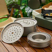 Ensemble de vaisselle de camping Poêle à frire en titane pur pour la randonnée Ensemble d'ustensiles de cuisine Pot pliant portable