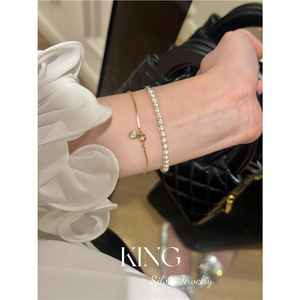 Pulsera de Hueso de Serpiente King Silver Jewelry, Chapada en Oro Rosa, 15cm 16.5cm 18.5cm, con Engaste de Diamantes Redondos, Pulsera para Mujer - Product Image 3