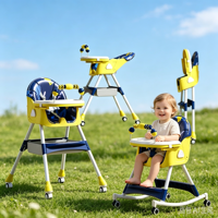 Chaise haute bébé légère 3 en 1 convertible, transat pliable et inclinable, avec roulettes et siège réglable