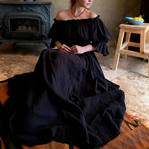Vestido largo de manga corta acampanado con hombros descubiertos para mujer, Túnica sólida plisada, vestidos elásticos de cintura alta, vestido veraniego para mujer - Product Image 5