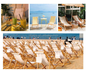 Venta al por mayor solo ajustable bajo Sling teca Salón al aire libre Chaise De Plage En Bois cubierta de lona plegable Silla de playa de madera - Product Image 4