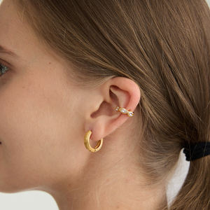 J & D Minimalista Clásico Zircon <span class=keywords><strong>Cuff</strong></span> Earring18K Chapado en oro Acero inoxidable Impermeable Marcasita <span class=keywords><strong>Cuff</strong></span> Earring - Product Image 2