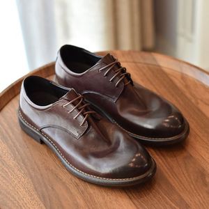 Chaussures pour hommes, fabriquées à la main, à semelle Goodyear, décontractées, rétro, lavées à l'eau, à semelle en caoutchouc, confortables, pour le travail, augmentant la taille - Product Image 3