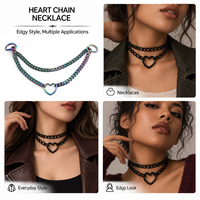 Collier long cubain unisexe de luxe, style Hip-hop Punk Rock, avec anneau en forme de cœur, petite chaîne réglable et fermoir à ressort en D détachable
