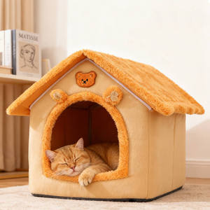 Cute House Shaped Pet <b>Bed</b> Winter Warm Plush <b>Nest</b> for Cats Small Dogs Removable Washable Cover Non-Slip Bottom All Season Use - Product Image 4