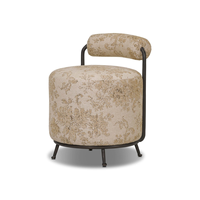 Tabouret d'appoint avec dossier rembourré, tabouret de coiffeuse, structure en bronze, revêtement damassé, pieds évasés, matériaux mixtes, décoration intérieure