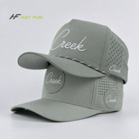 Casquettes de baseball en nylon personnalisées à 5 panneaux avec logo tissé, cordon, trou découpé au laser, perforées, imperméables, pour le golf et le sport