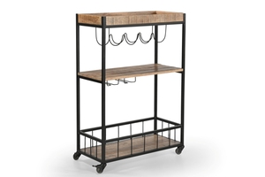 Carrito de Vino de Diseño Elegante, Colección Bar, en Hierro y Madera, Acabado Negro Mango, Material de Madera de Mango y Tubería Metálica, Precio al por Mayor - Product Image 6