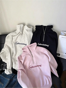 เสื้อฮู้ดซิปครึ่งตัวสำหรับผู้หญิง ปักลายตัวอักษร ผ้าโพลีเอสเตอร์ผสมคอตตอน ระบายอากาศได้ดี เป็นมิตรกับสิ่งแวดล้อม เหมาะสำหรับใส่ในฤดูใบไม้ผลิ - Product Image 1