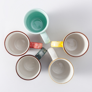 Tay Sáng Tạo Làm Đồng Bằng 11 Oz Tráng Men Lốm Đốm Trắng Bên Trong Dễ Thương Đỏ Cyan Hồng Trắng Vàng Trăng Gốm Sứ Cốc Cà Phê - Product Image 5